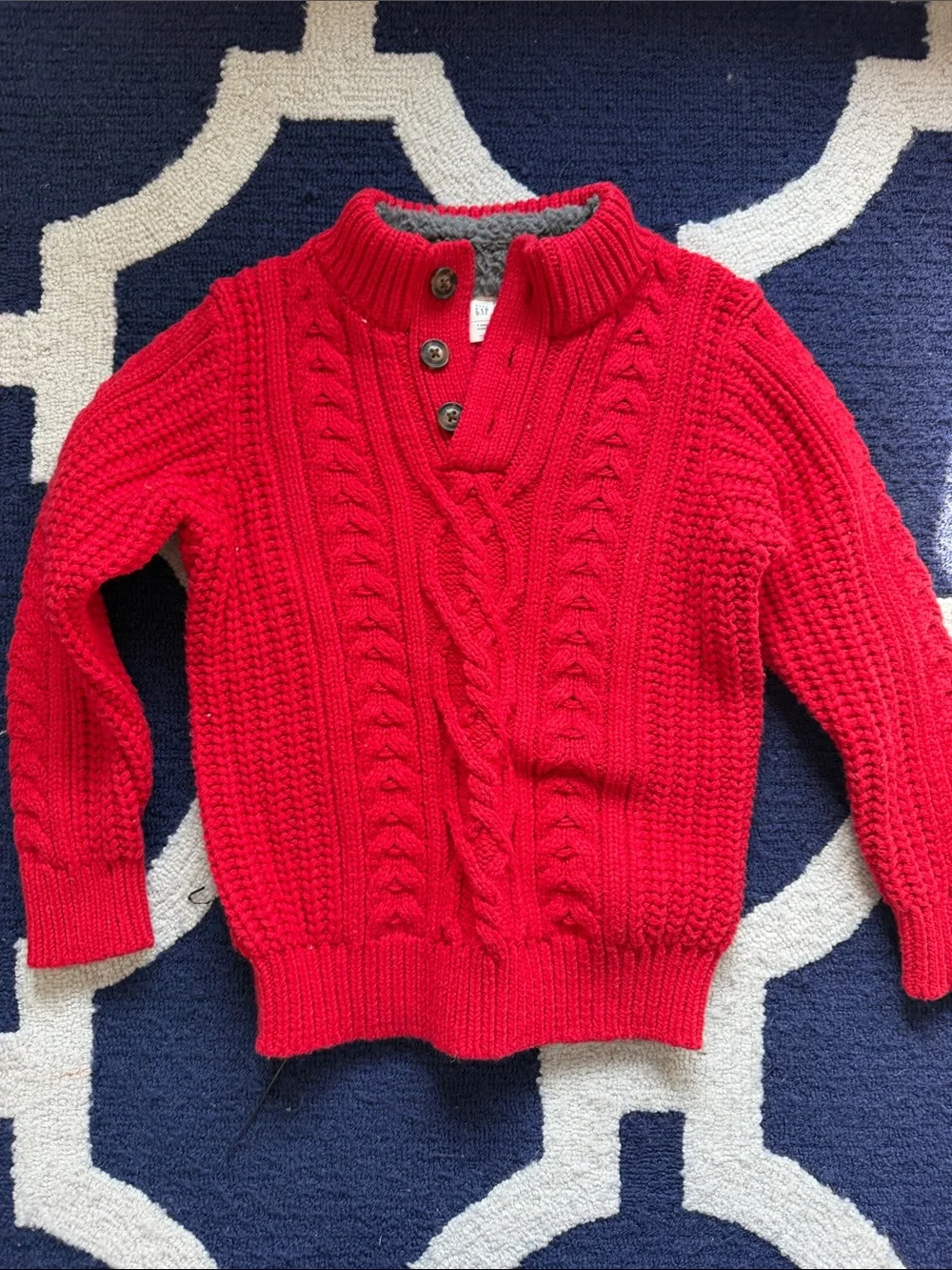 GAP kids Red Cable-Knit Sweater with Button Placket